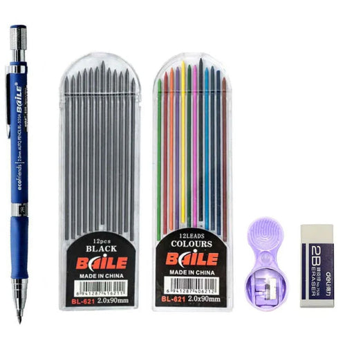 2.0mm Mechanical Pencil Set with Colour Black Lead Refills