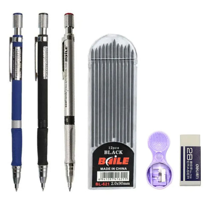 2.0mm Mechanical Pencil Set with Colour Black Lead Refills