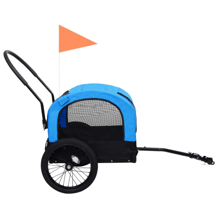 2 - in - 1 Pet Bike Trailer And Jogging Stroller Blue Black