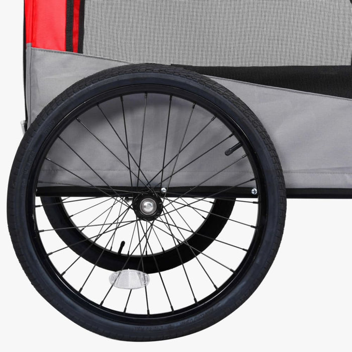 2 - in - 1 Pet Bike Trailer And Jogging Stroller Red Grey