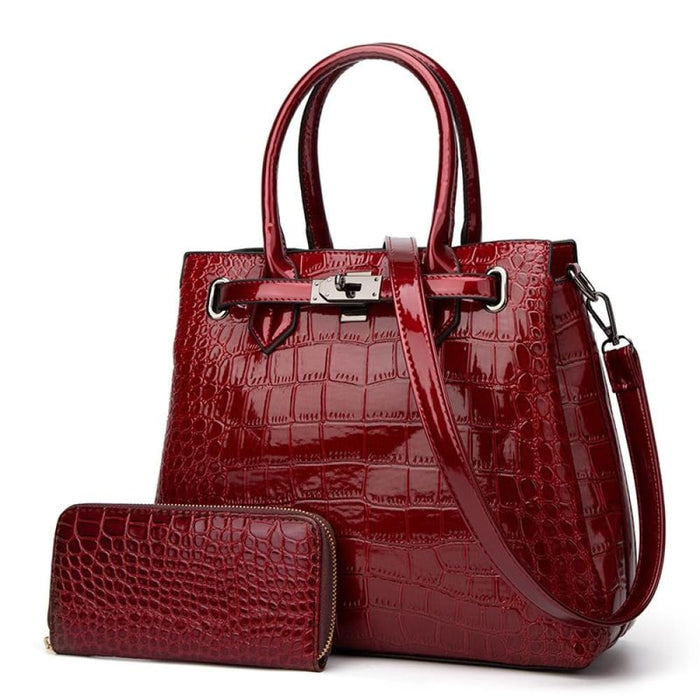 2 In 1 Crocodile Pattern Patent Leather Diagonal Handbags