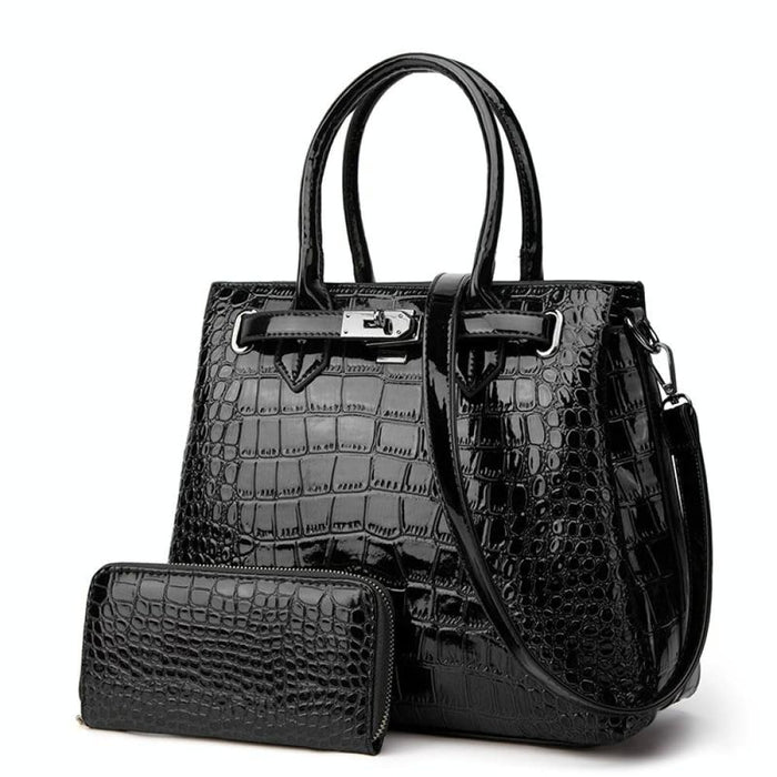 2 In 1 Crocodile Pattern Patent Leather Diagonal Handbags