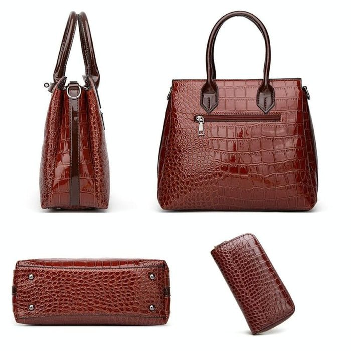 2 In 1 Crocodile Pattern Patent Leather Diagonal Handbags