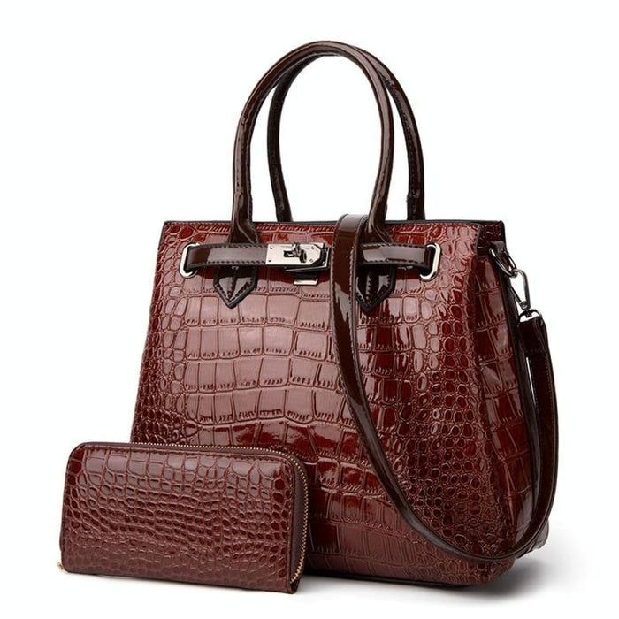 2 In 1 Crocodile Pattern Patent Leather Diagonal Handbags