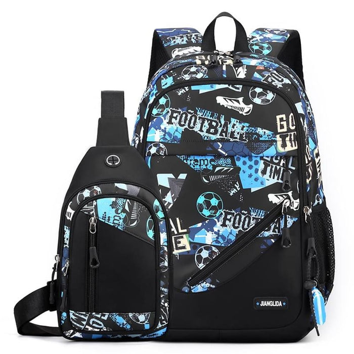 2 In 1 Lightweight Mens Backpack With Chest Bag Blue