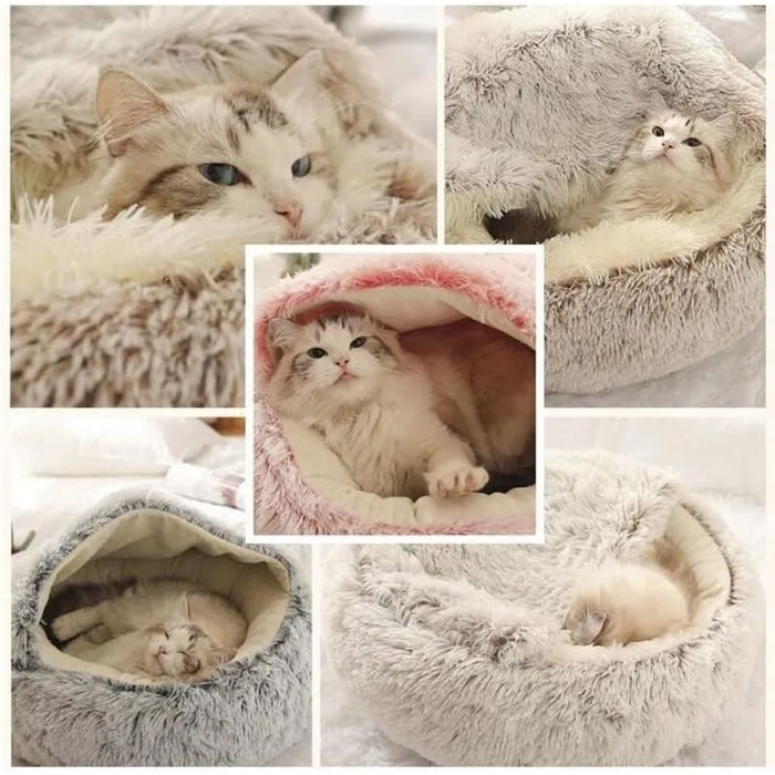 2 in 1 Pet Bed for Small Dogs Plush Round Nest with Cover