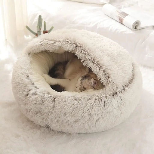 2 in 1 Pet Bed for Small Dogs Plush Round Nest with Cover