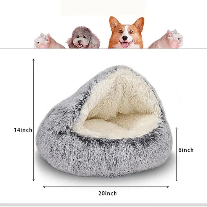 2 in 1 Pet Bed for Small Dogs Plush Round Nest with Cover