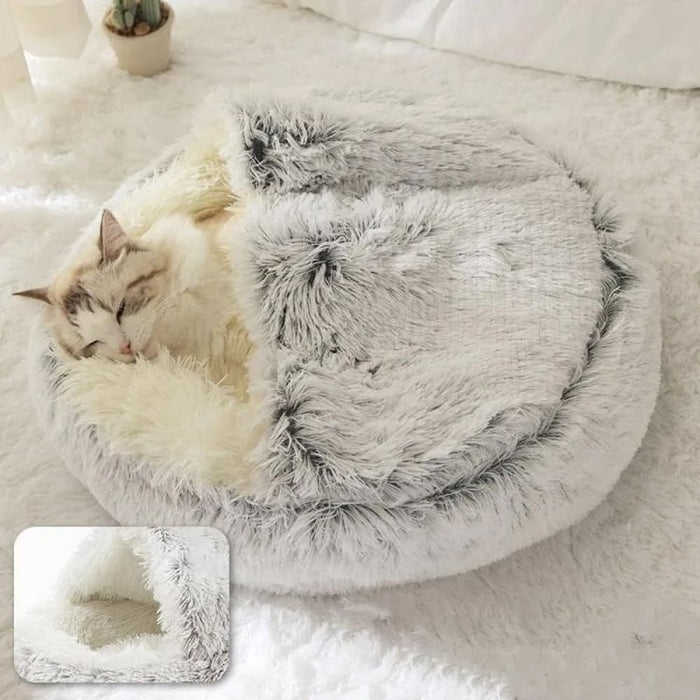 2 in 1 Pet Bed for Small Dogs Plush Round Nest with Cover