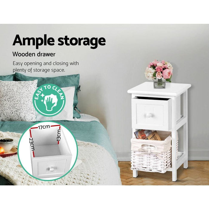 2 Pcs Artiss Bedside Table - White