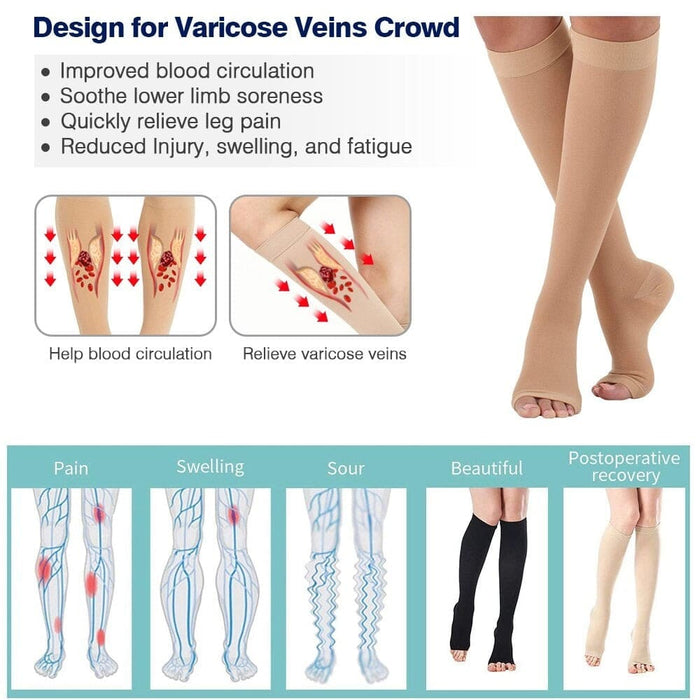 2 Pcs Calf Compression Knee High Open Toe Stockings