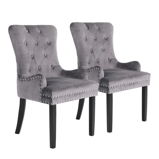 2 Set Grey French Provincial Dining Chair Ring Studded
