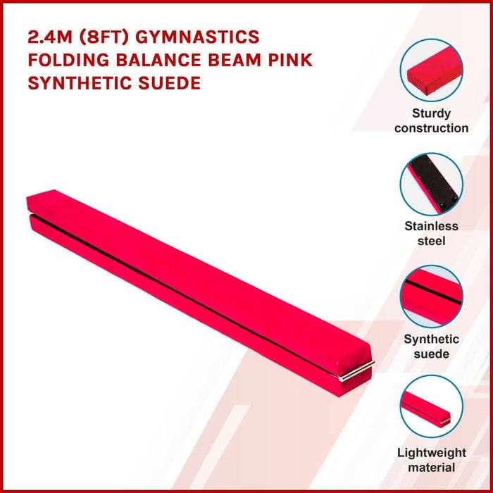 2.4m (8ft) Gymnastics Folding Balance Beam Pink Synthetic