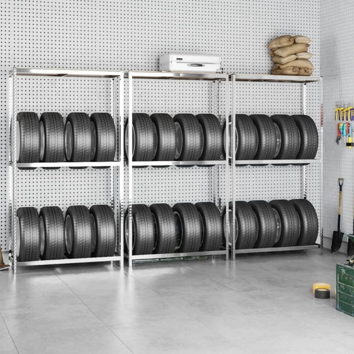 2 - layer Tire Racks 3 Pcs Silver 110x40x180 Cm Steel