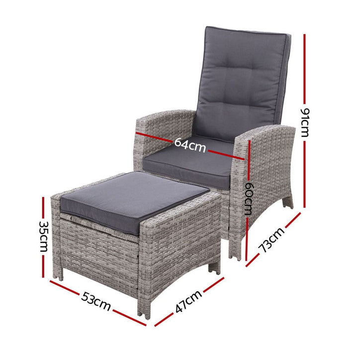 Set of 2 Sun Lounge Recliner Chair Wicker Lounger Sofa Day