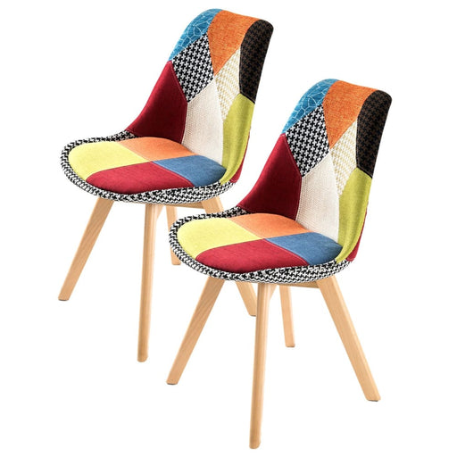 2 Set Multi Colour Retro Dining Cafe Chair Padded Seat