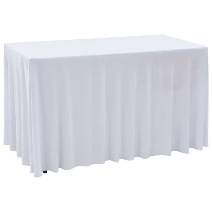 2 Pcs Stretch Table Covers With Skirt 183x76x74 Cm White