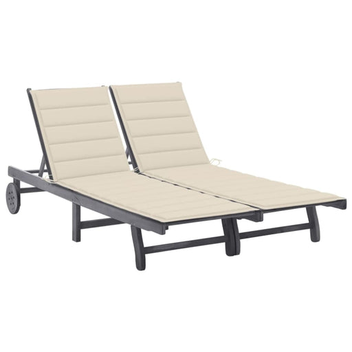 2-person Garden Sun Lounger With Cushion Grey Solid Acacia