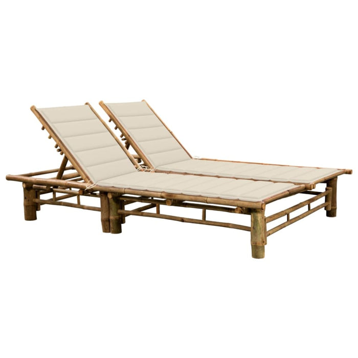 2-person Sun Lounger With Cushions Bamboo Tbltkai