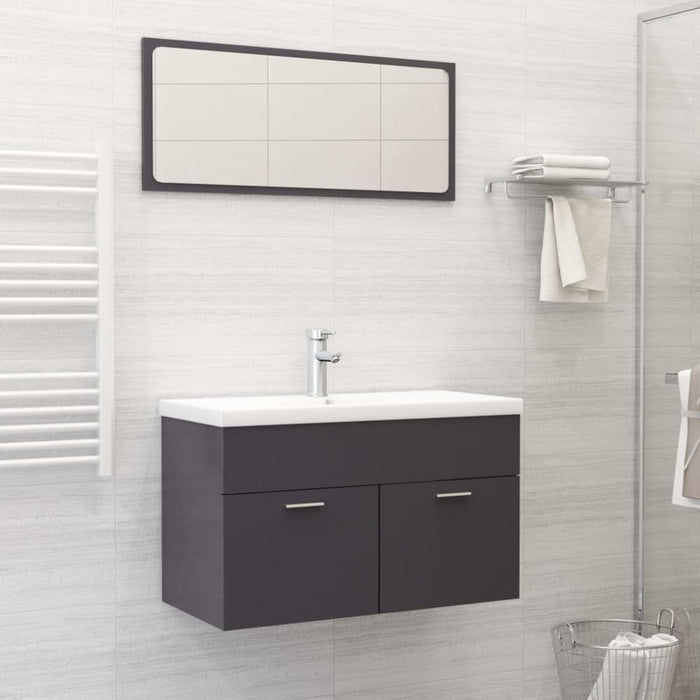 2 Piece Bathroom Furniture Set Glossy Look Grey Chipboard