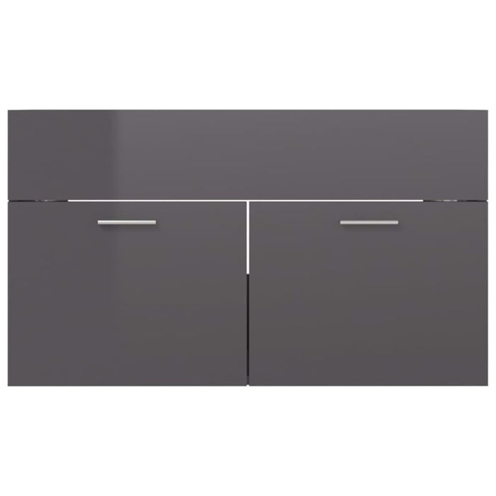 2 Piece Bathroom Furniture Set Glossy Look Grey Chipboard