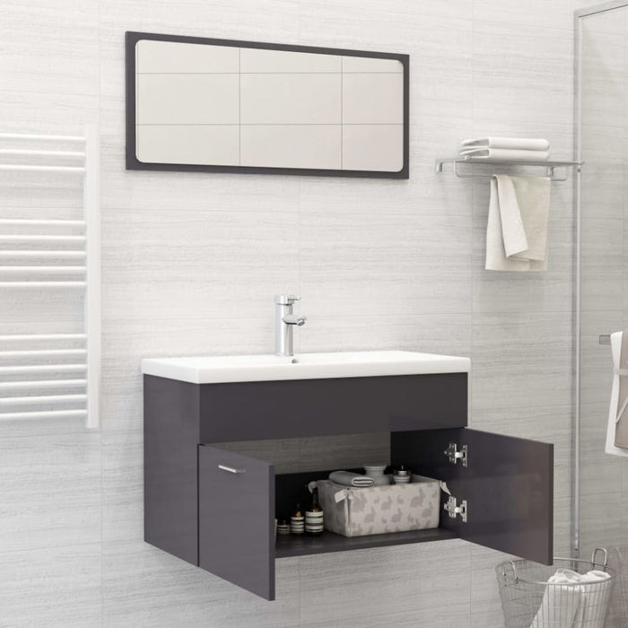 2 Piece Bathroom Furniture Set Glossy Look Grey Chipboard