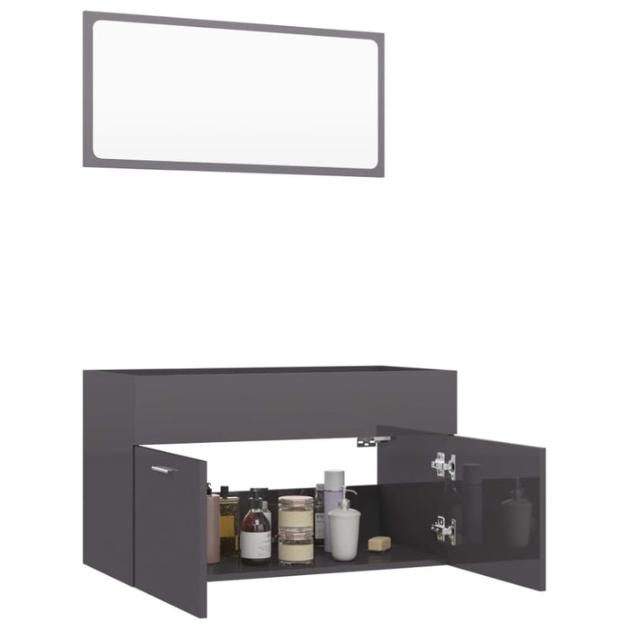 2 Piece Bathroom Furniture Set Glossy Look Grey Chipboard