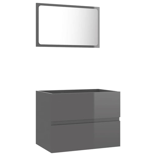2 Piece Bathroom Furniture Set Glossy Look Grey Chipboard