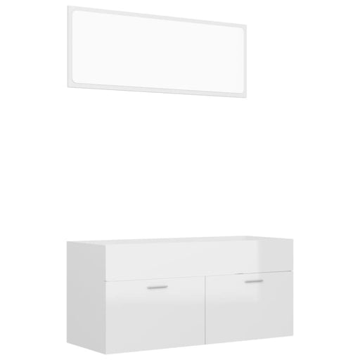 2 Piece Bathroom Furniture Set Glossy Look White Chipboard