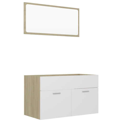 2 Piece Bathroom Furniture Set White and Sonoma Oak