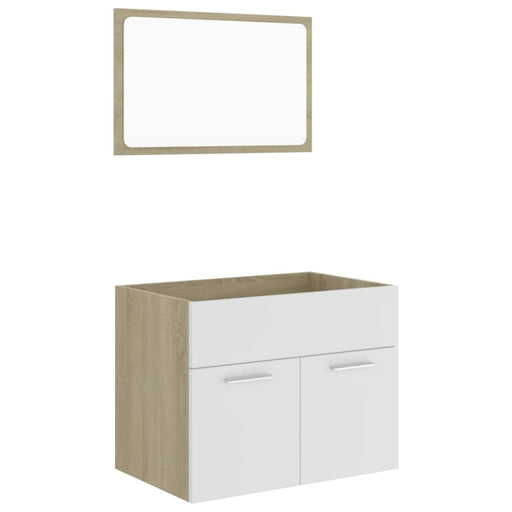 2 Piece Bathroom Furniture Set White and Sonoma Oak