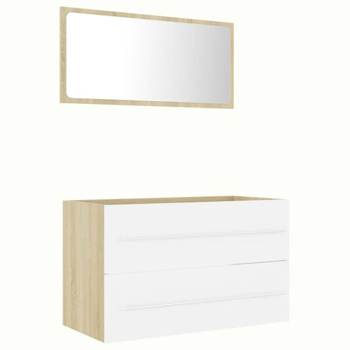 2 Piece Bathroom Furniture Set White and Sonoma Oak