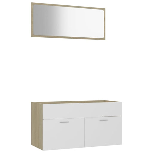 2 Piece Bathroom Furniture Set White and Sonoma Oak