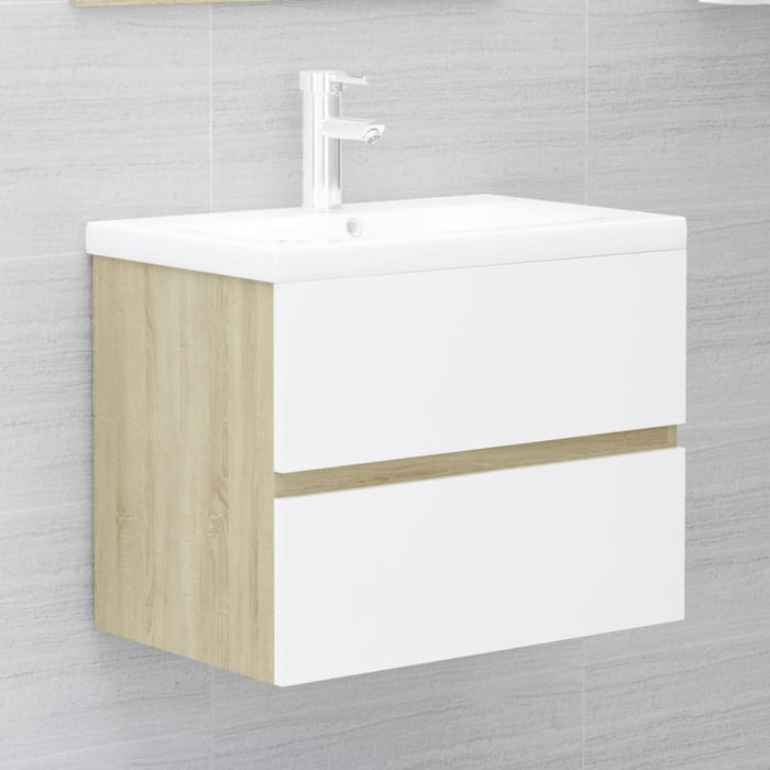 2 Piece Bathroom Furniture Set White and Sonoma Oak