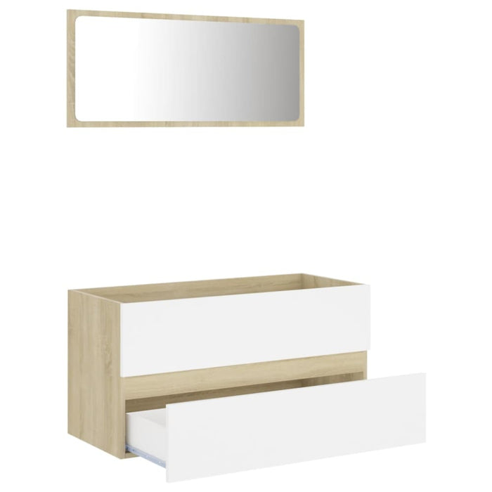 2 Piece Bathroom Furniture Set White and Sonoma Oak