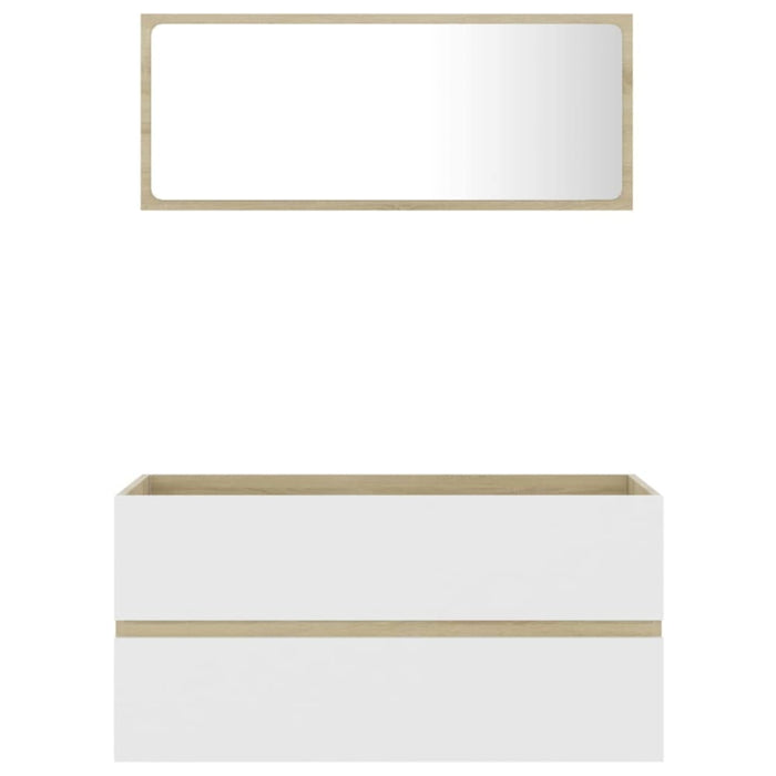 2 Piece Bathroom Furniture Set White and Sonoma Oak
