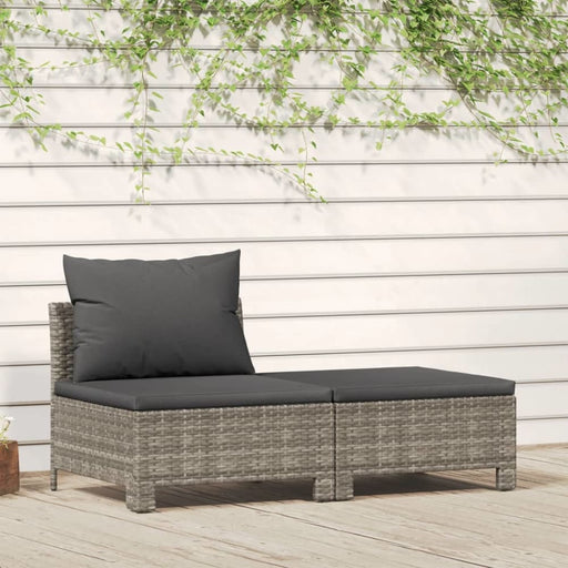 2 Piece Garden Lounge Set With Cushions Grey Poly Rattan