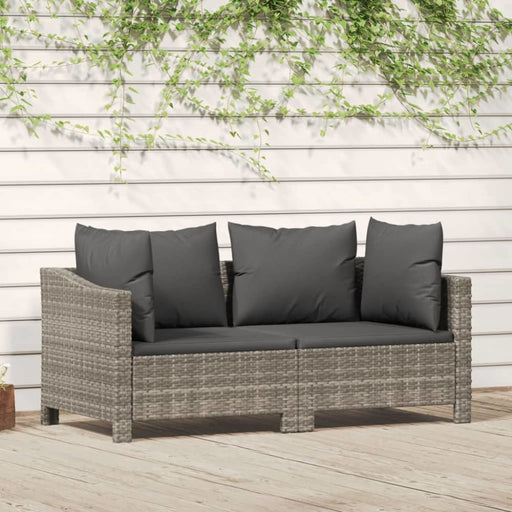 2 Piece Garden Lounge Set with Cushions Grey Poly Rattan