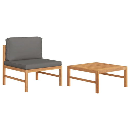 2 Piece Garden Lounge Set with Dark Grey Cushions Teak Wood