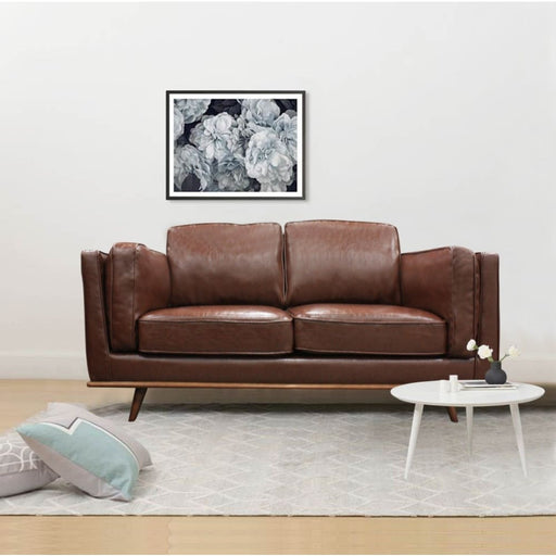 2 Seater Faux Leather Sofa Brown Modern Lounge Set
