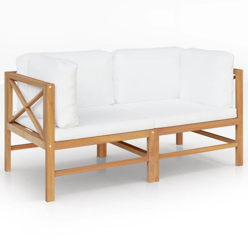 2 - seater Garden Bench With Cream Cushions Solid Teak Wood