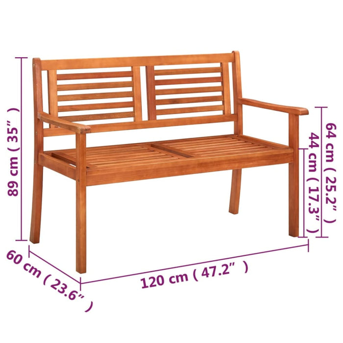2-seater Garden Bench with Cushion 120 Cm Solid Eucalyptus