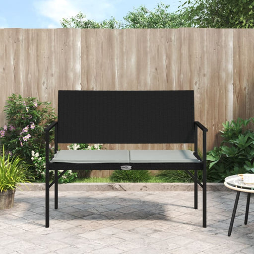 2-seater Garden Bench with Cushion Black Poly Rattan Tlaook