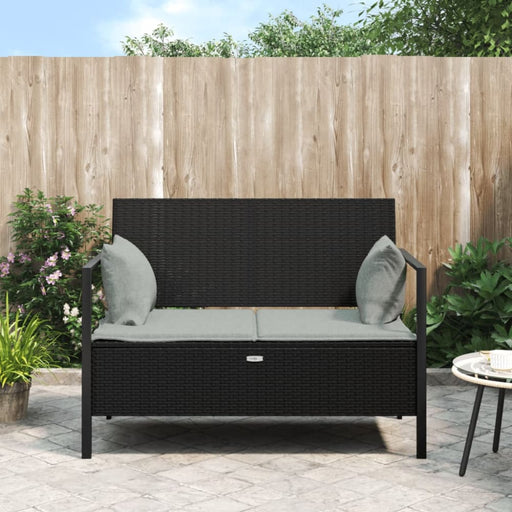 2-seater Garden Bench With Cushions Black Poly Rattan Tlaoox