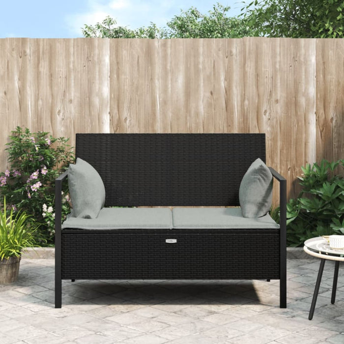 2-seater Garden Bench With Cushions Black Poly Rattan Tlaoox