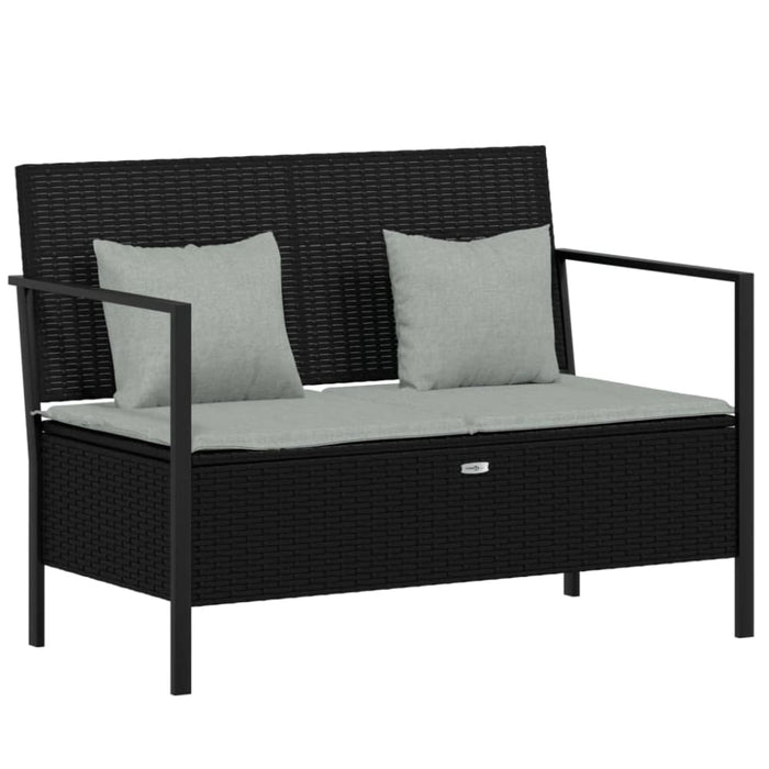 2-seater Garden Bench With Cushions Black Poly Rattan Tlaoox