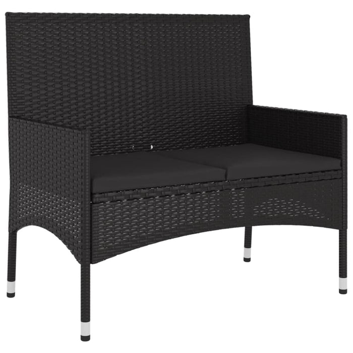 2-seater Garden Bench with Cushions Black Poly Rattan Tokakb