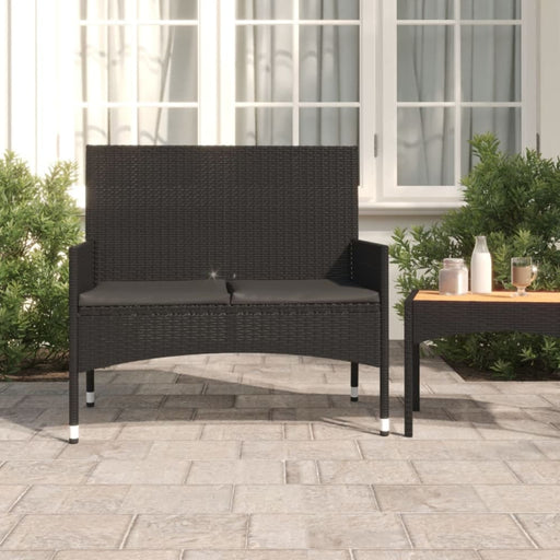 2-seater Garden Bench with Cushions Black Poly Rattan Tokakb