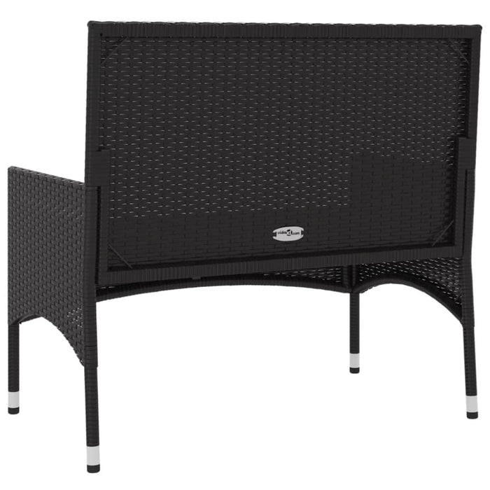 2-seater Garden Bench with Cushions Black Poly Rattan Tokakb