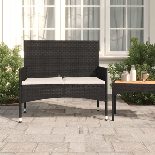 2-seater Garden Bench with Cushions Black Poly Rattan Tokann